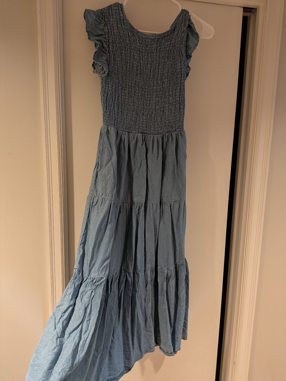 Ruffle Sleeve Maxi Prairie Dress in Light Blue